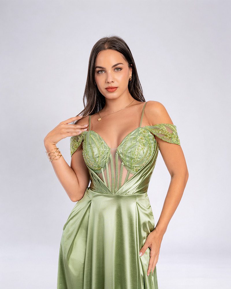 Vestido Orquidea – Colección Antonella – Olivo